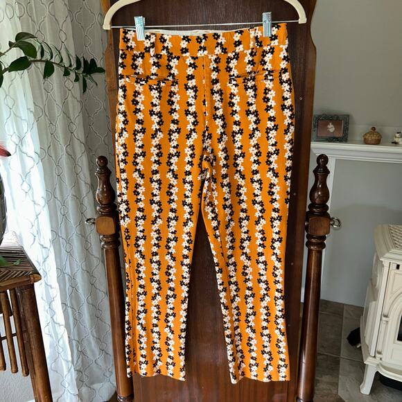 Anthropologie Pants - Anthropologie slim straight pants orange black and white floral pattern size 4